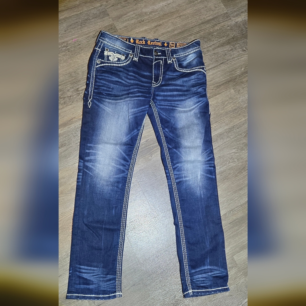 Rock Revival Slim Straight Mens Jeans Size 34 - Picture 8 of 16